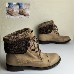 Cliffs By White Mountain Decker Tan Combat Boots with Cozy Brown Cuff Size 6M